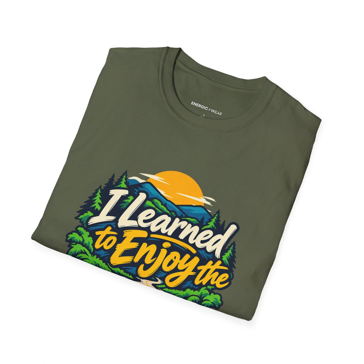 Graphic fitness T-shirt featuring the "I Learned to Enjoy the Middle Mile" design.