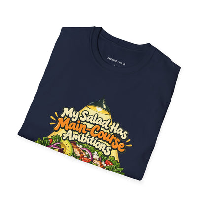 Graphic fitness T-shirt featuring the "My Salad Has Main-Course Ambitions" design.