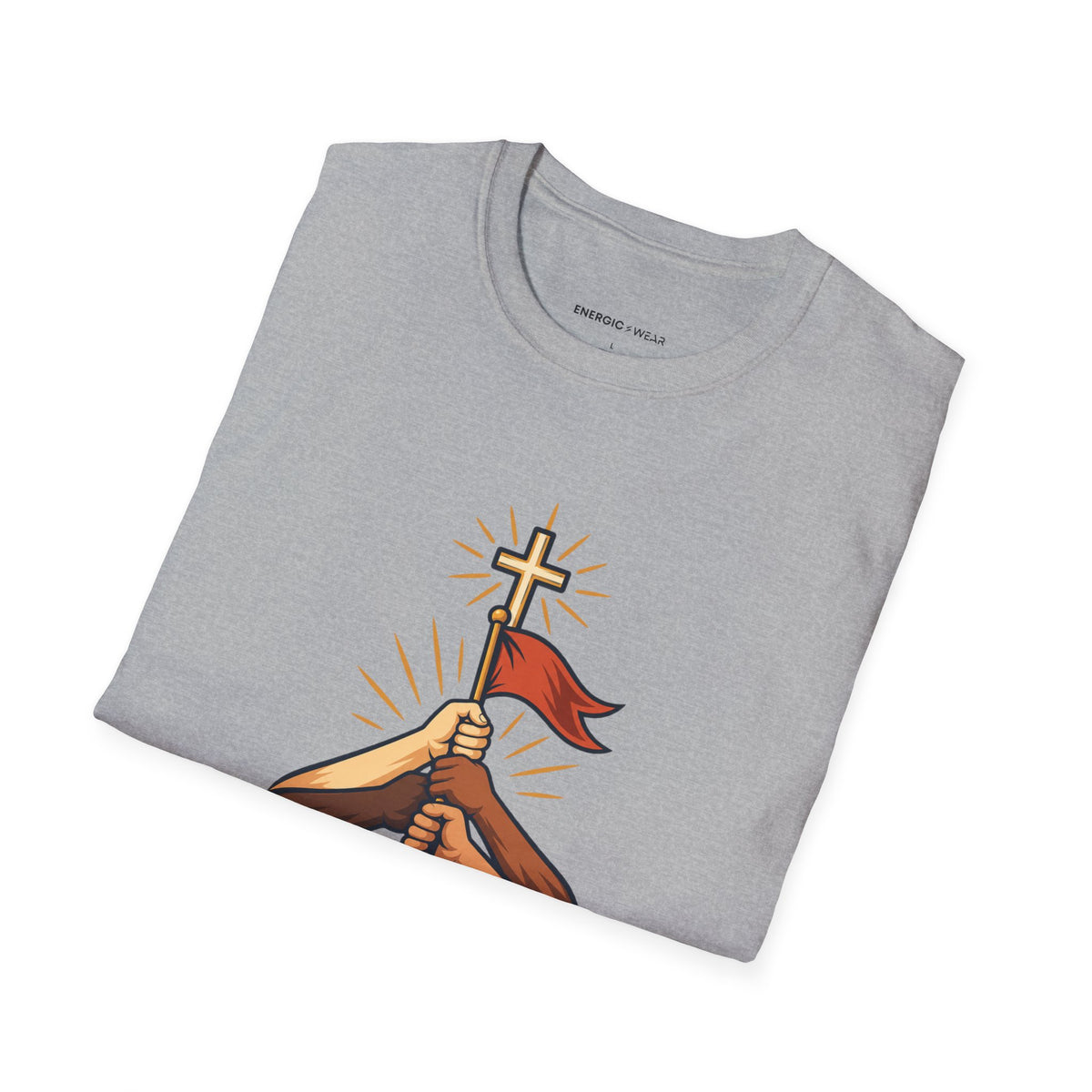 Graphic fitness T-shirt featuring the "Faith Makes Room for My Teammate S Victory" design.