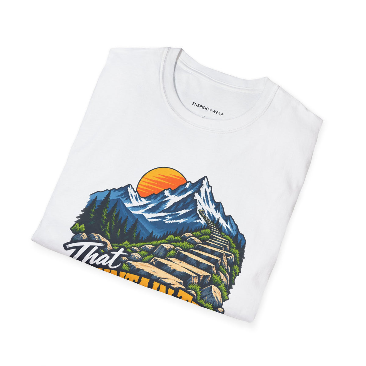 Graphic fitness T-shirt featuring the "That Mountain Trip Has My Training Attention" design.