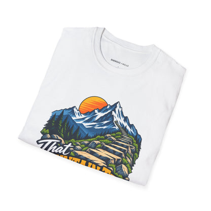 Graphic fitness T-shirt featuring the "That Mountain Trip Has My Training Attention" design.