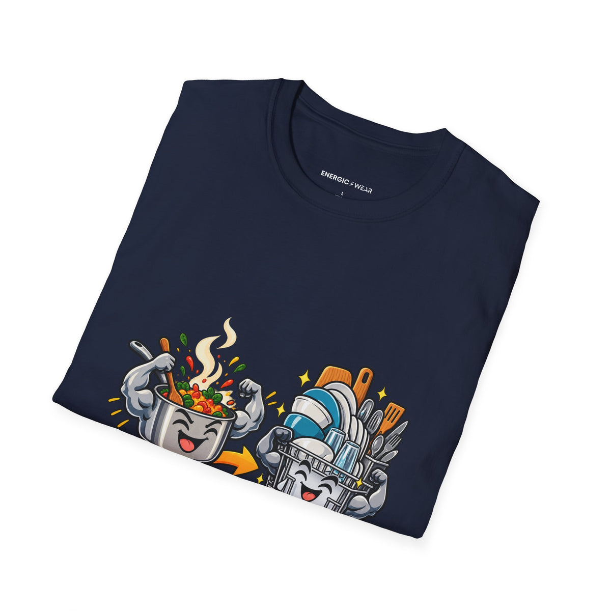 Graphic fitness T-shirt featuring the "The Real Superset Is Cooking and Dishes" design.