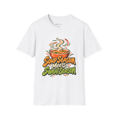 Graphic fitness T-shirt featuring the "Soup Season Meets Sweat Season" design.