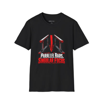 Graphic fitness T-shirt featuring the "Parallel Bars Singular Focus" design.