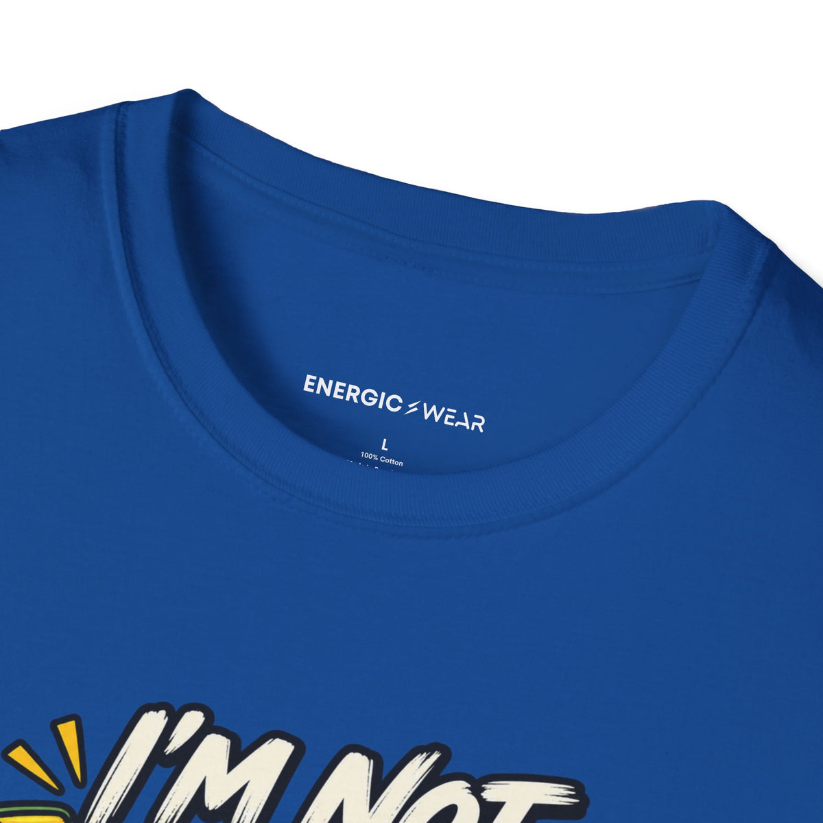 Graphic fitness T-shirt featuring the "I'm Not Lazy, I'm in Energy Saving Mode" design.