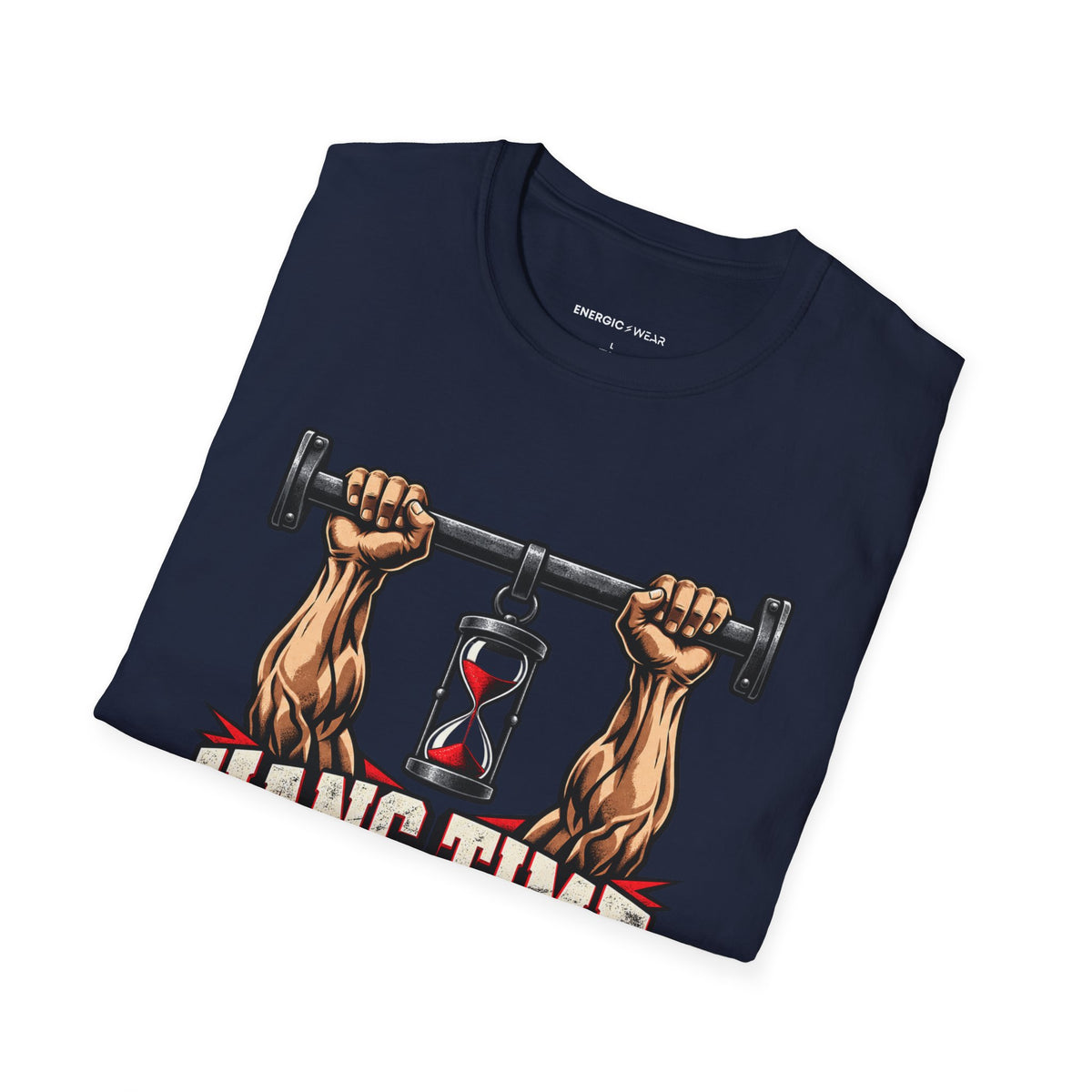 Graphic fitness T-shirt featuring the "Hang Time Earned by Hand" design.