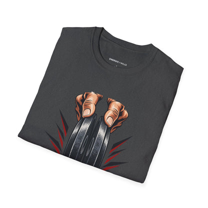 Graphic fitness T-shirt featuring the "Plate Pinch, Patient Hands" design.