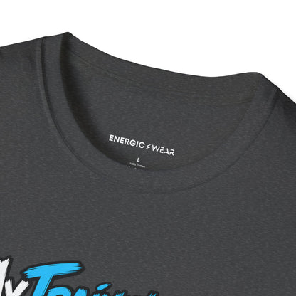 Graphic fitness T-shirt featuring the "My Training App Has Never Met My Laundry" design.
