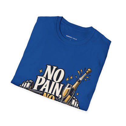 Graphic fitness T-shirt featuring the "No Pain, No Champagne" design.