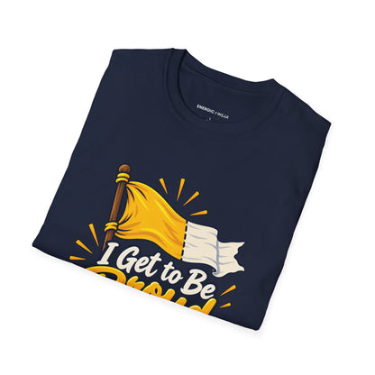 Graphic fitness T-shirt featuring the "I Get to Be Proud Before I'm Finished" design.