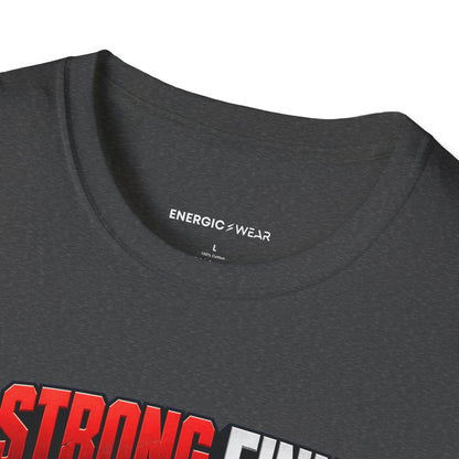 Graphic fitness T-shirt featuring the "A Strong Finish Starts With a Stable Middle" design.
