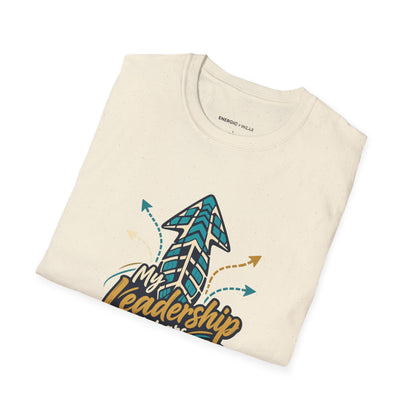 Graphic fitness T-shirt featuring the "My Leadership Wears Training Shoes" design.