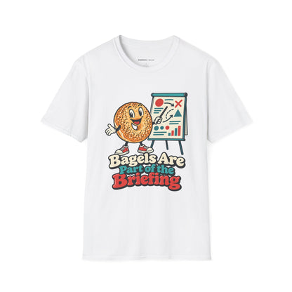 Graphic fitness T-shirt featuring the "Bagels Are Part of the Briefing" design.
