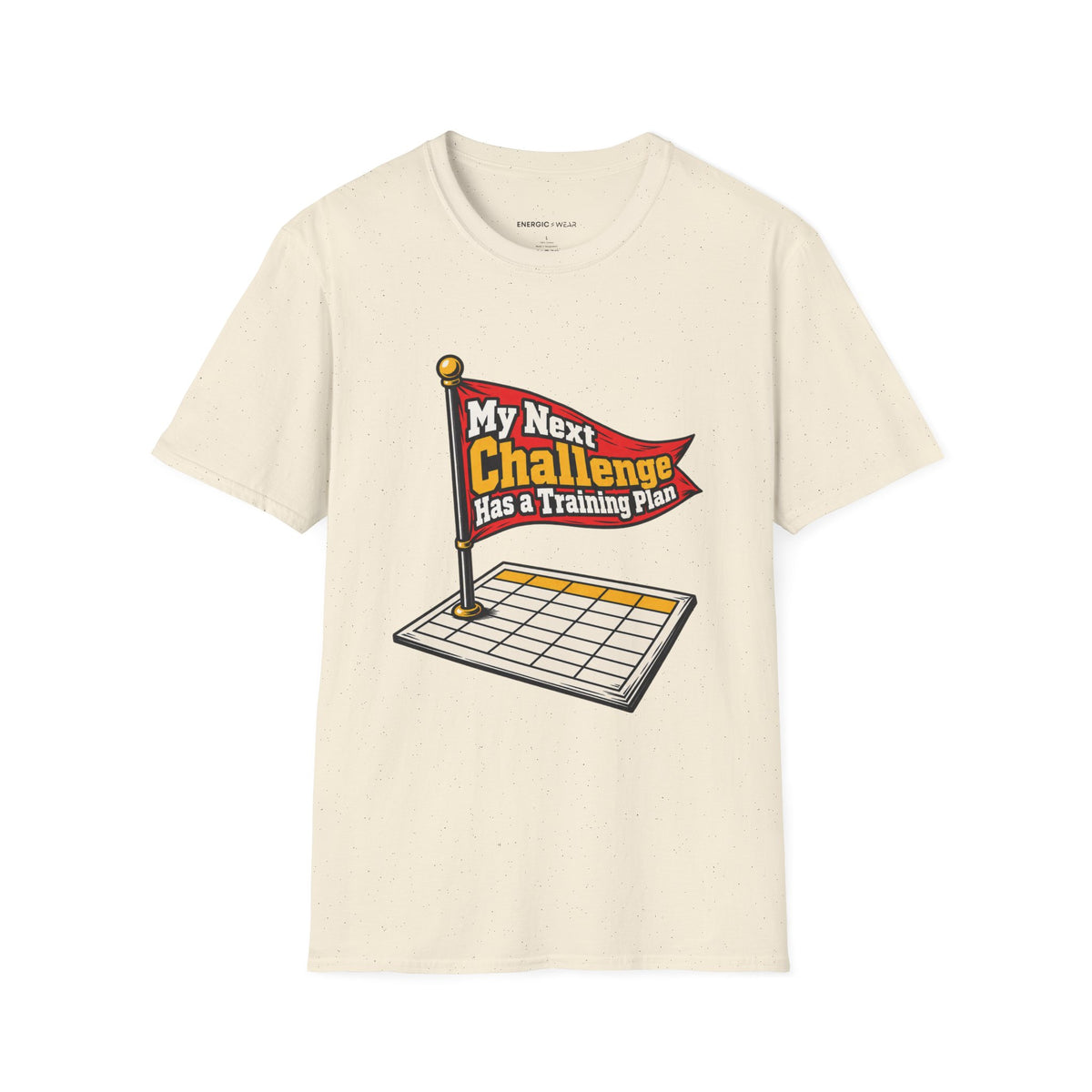 Graphic fitness T-shirt featuring the "My Next Challenge Has a Training Plan" design.