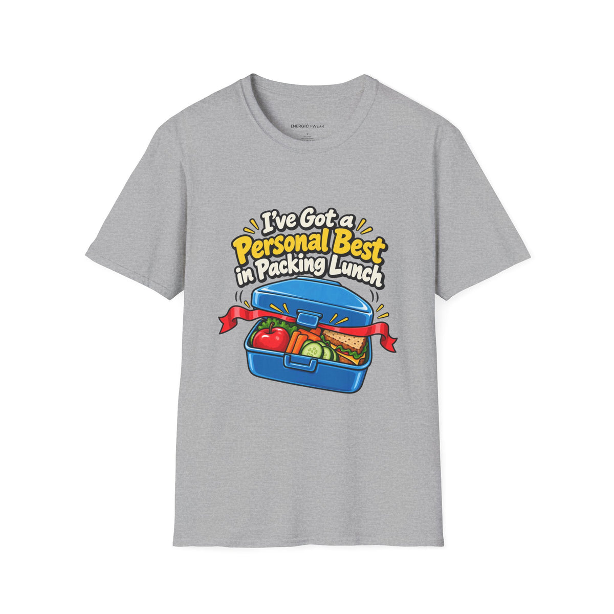Graphic fitness T-shirt featuring the "I've Got a Personal Best in Packing Lunch" design.