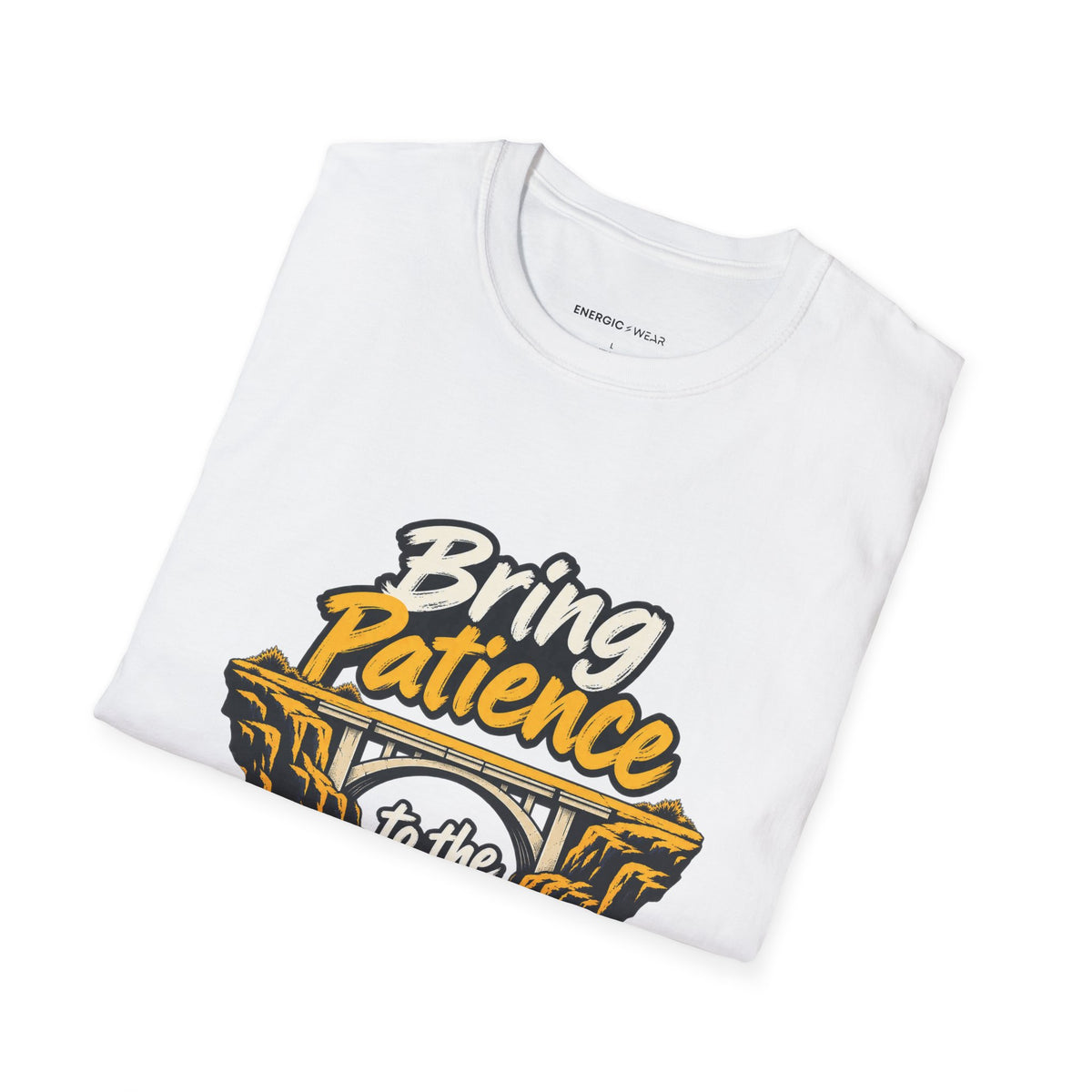 Graphic fitness T-shirt featuring the "Bring Patience to the Plateau" design.