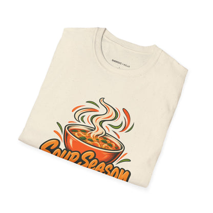 Graphic fitness T-shirt featuring the "Soup Season Meets Sweat Season" design.