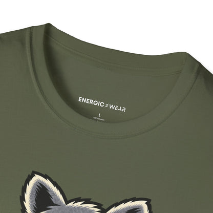Graphic fitness T-shirt featuring the "Muscular Raccoon" design.