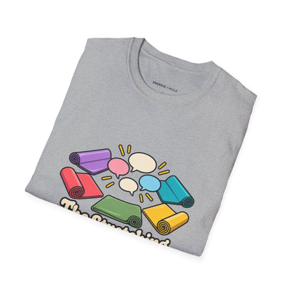 Graphic fitness T-shirt featuring the "The Stretching Area Became My Social Circle" design.