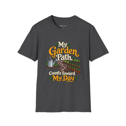 Graphic fitness T-shirt featuring the "My Garden Path Counts Toward My Day" design.