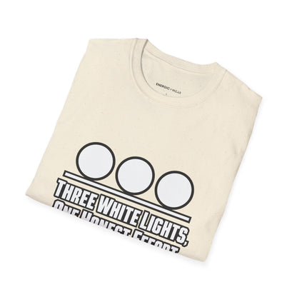 Graphic fitness T-shirt featuring the "Three White Lights One Honest Effort" design.