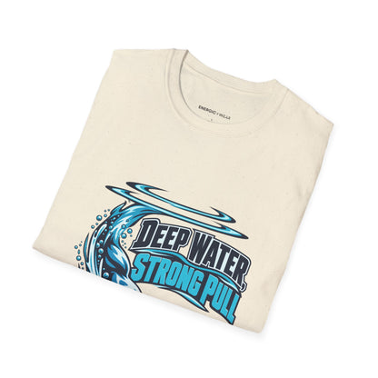 Graphic fitness T-shirt featuring the "Deep Water Strong Pull" design.