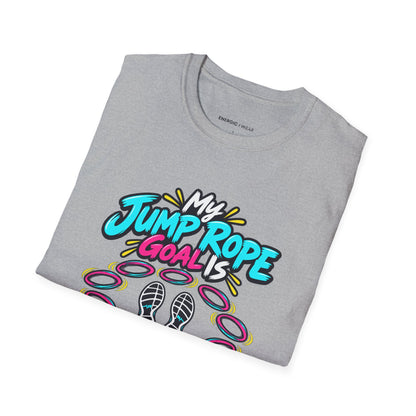 Graphic fitness T-shirt featuring the "My Jump Rope Goal Is Ten Unbroken Turns" design.