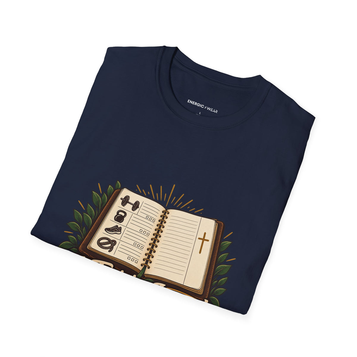 Graphic fitness T-shirt featuring the "My Training Journal Leaves Room for Prayer" design.