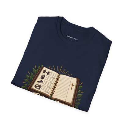 Graphic fitness T-shirt featuring the "My Training Journal Leaves Room for Prayer" design.