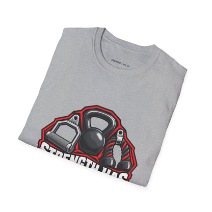 Graphic fitness T-shirt featuring the "Strength Has More Than One Grip" design.