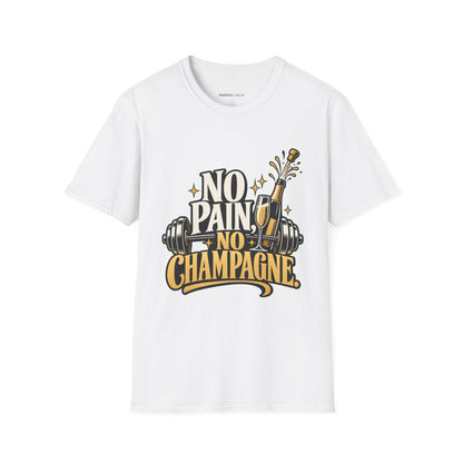 Graphic fitness T-shirt featuring the "No Pain, No Champagne" design.