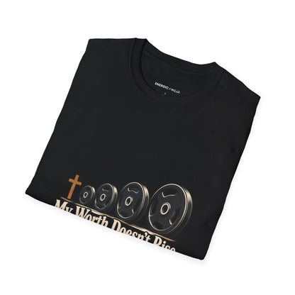 Graphic fitness T-shirt featuring the "My Worth Doesn t Rise With the Weight" design.
