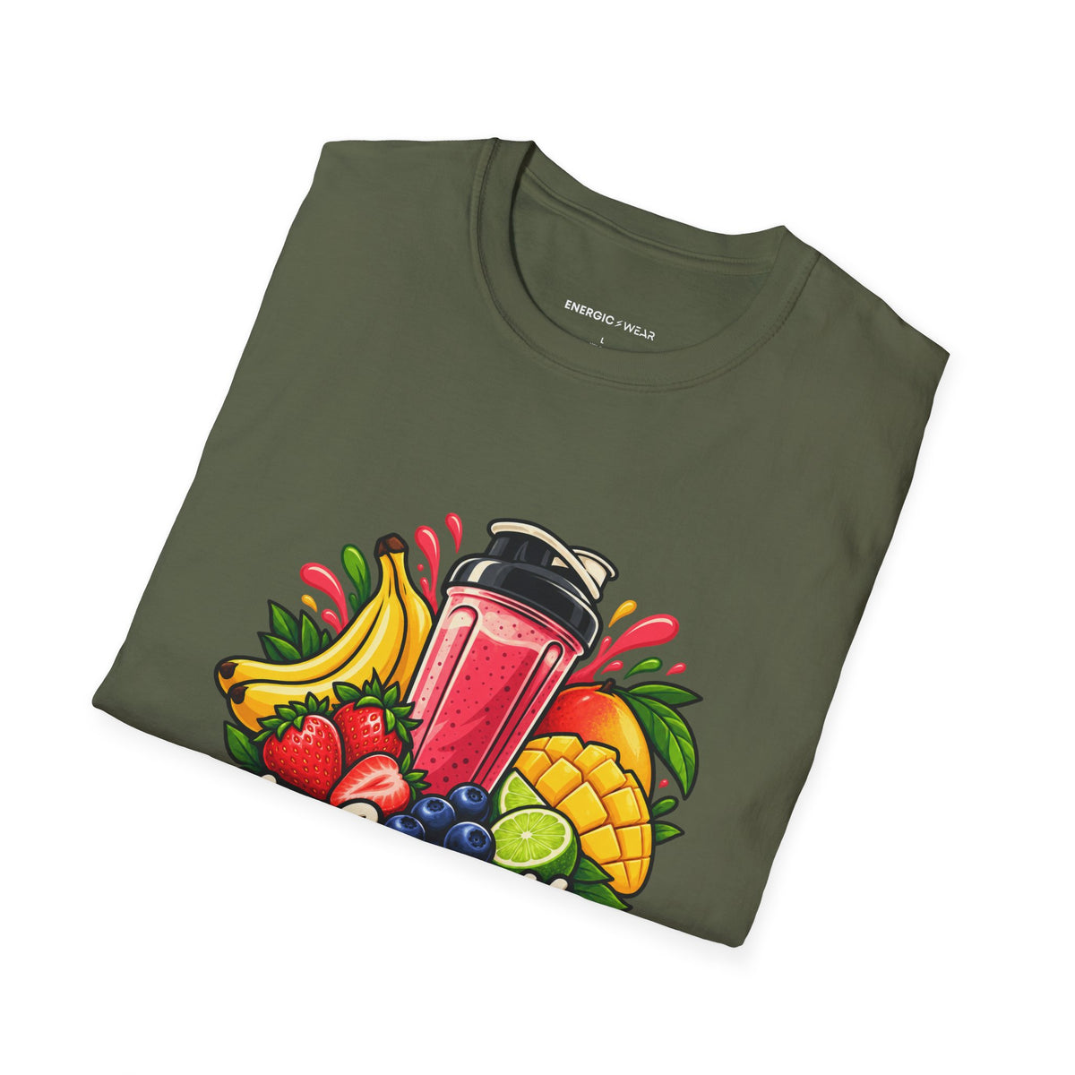Graphic fitness T-shirt featuring the "My Smoothie Has a Support Team" design.