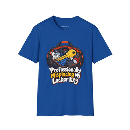 Graphic fitness T-shirt featuring the "Professionally Misplacing My Locker Key" design.