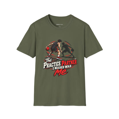Graphic fitness T-shirt featuring the "The Practice Partner I Needed Was Me" design.