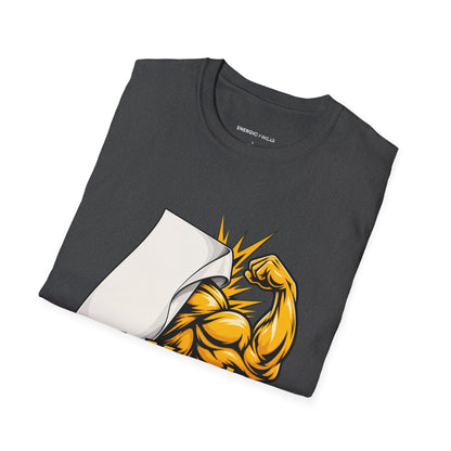 Graphic fitness T-shirt featuring the "My Muscles Don't Need a Beauty Brief" design.