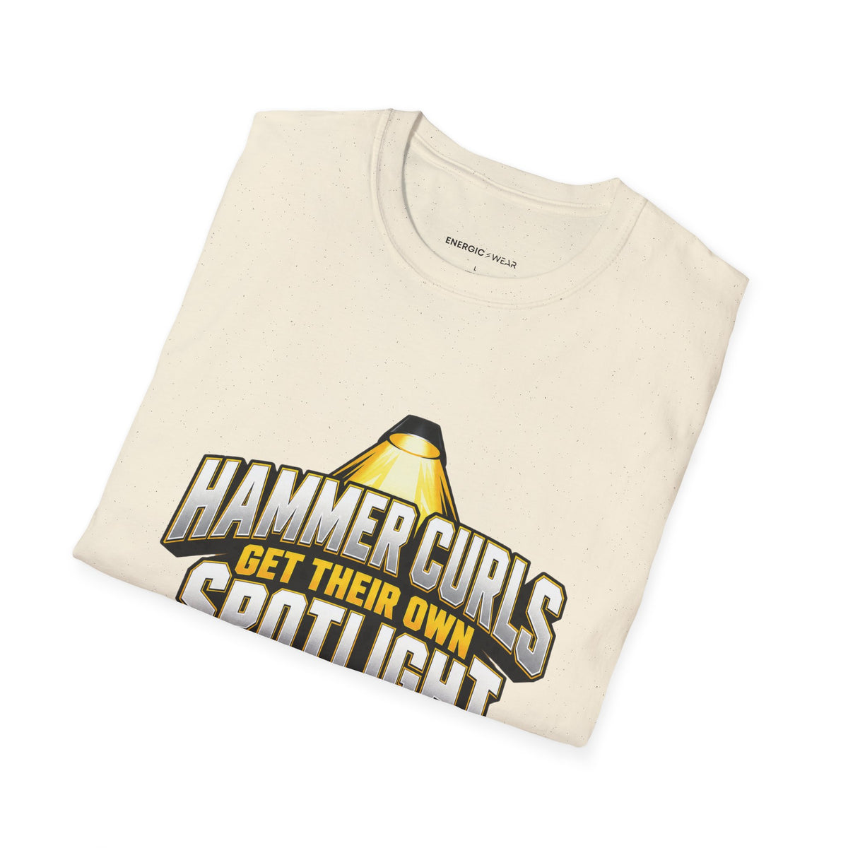 Graphic fitness T-shirt featuring the "Hammer Curls Get Their Own Spotlight" design.