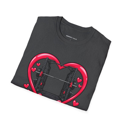 Graphic fitness T-shirt featuring the "My Gym Crush Is the Empty Squat Rack" design.
