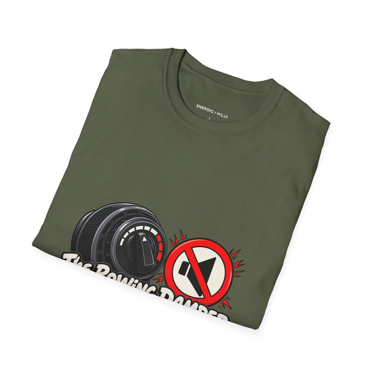 Graphic fitness T-shirt featuring the "The Rowing Damper Was Not a Volume Knob" design.