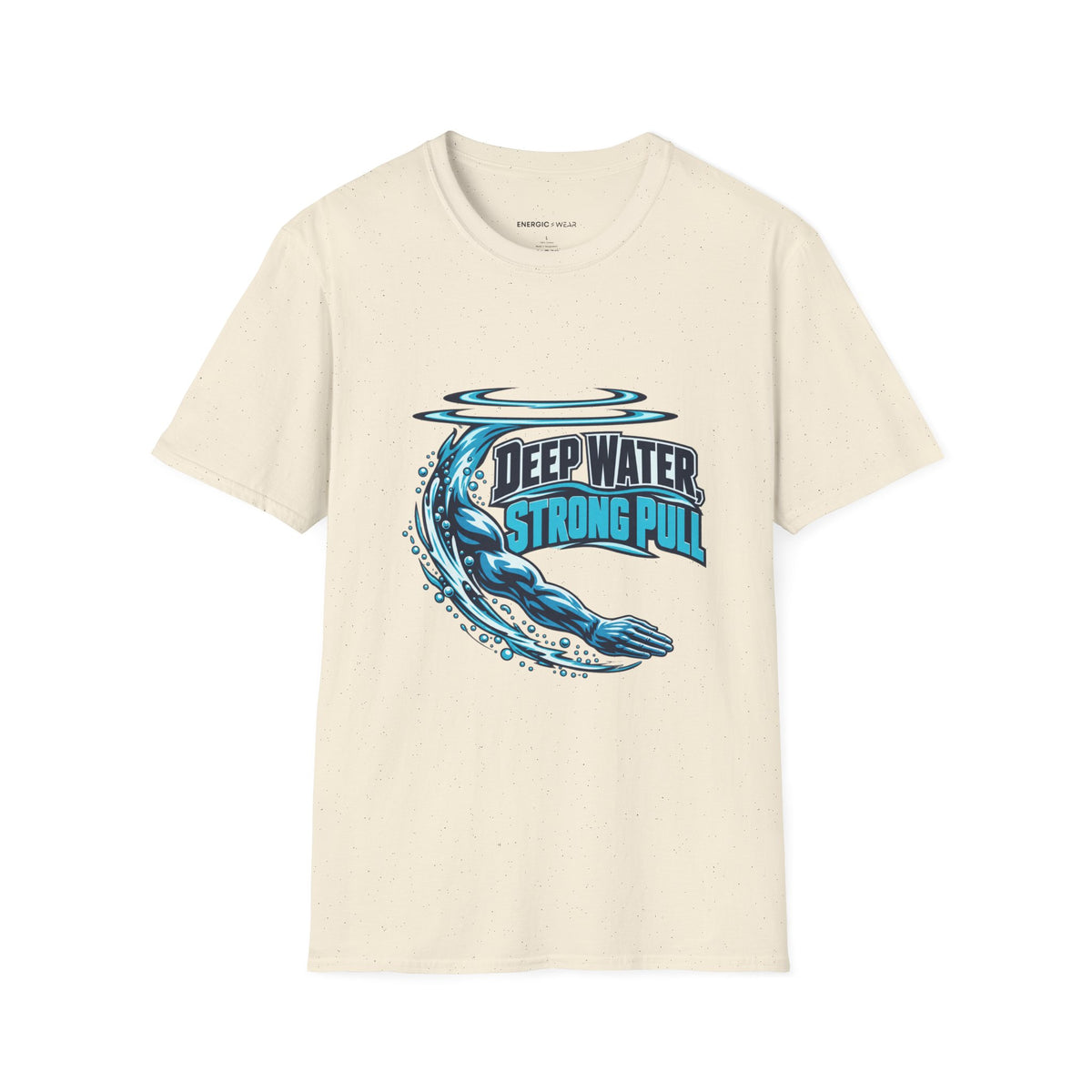 Graphic fitness T-shirt featuring the "Deep Water Strong Pull" design.