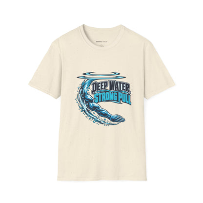Graphic fitness T-shirt featuring the "Deep Water Strong Pull" design.