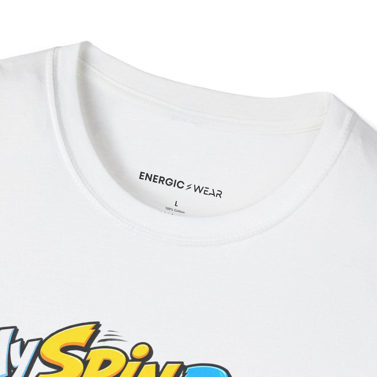 Graphic fitness T-shirt featuring the "My Spin Bike Goes Nowhere with Great Enthusiasm" design.