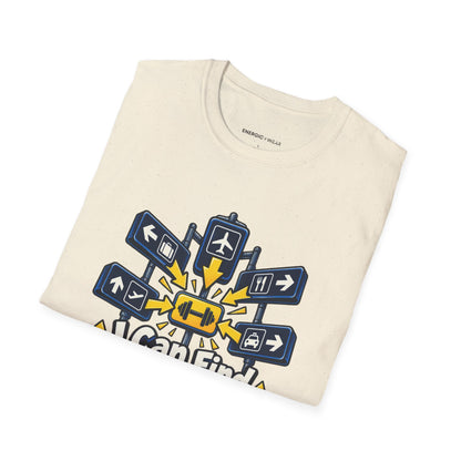 Graphic fitness T-shirt featuring the "I Can Find the Gym in Any Airport" design.