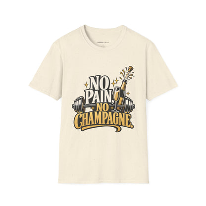 Graphic fitness T-shirt featuring the "No Pain, No Champagne" design.