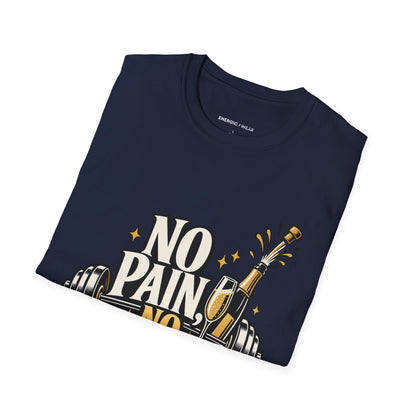 Graphic fitness T-shirt featuring the "No Pain, No Champagne" design.