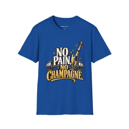 Graphic fitness T-shirt featuring the "No Pain, No Champagne" design.