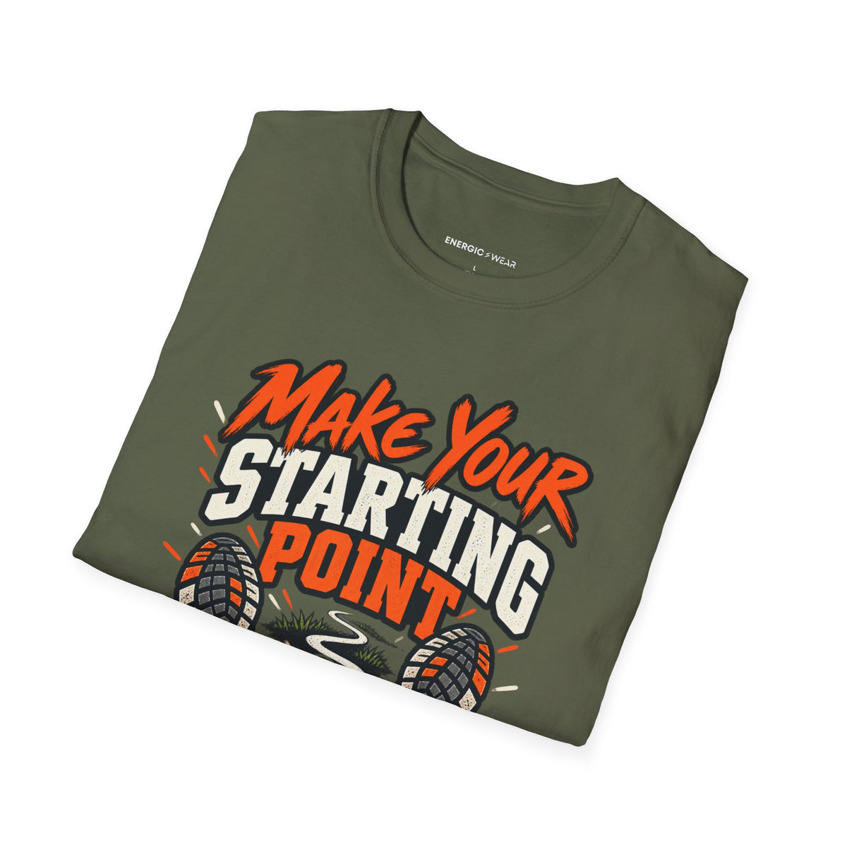 Graphic fitness T-shirt featuring the "Make Your Starting Point Proud" design.
