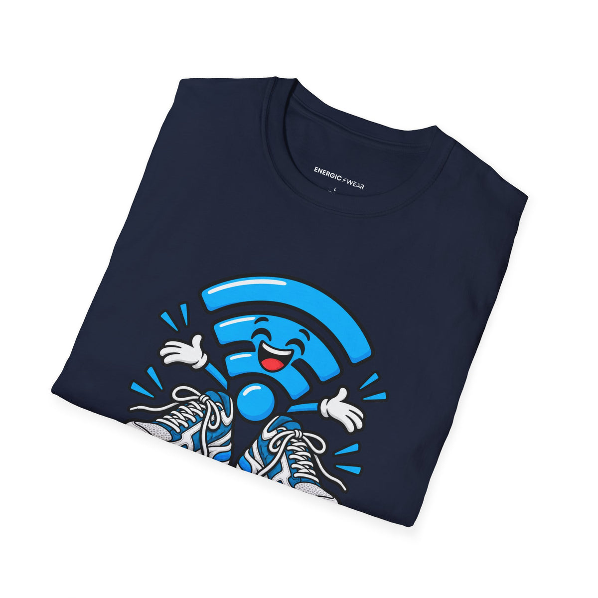 Graphic fitness T-shirt featuring the "The Gym Wi-Fi Knows My Routine" design.