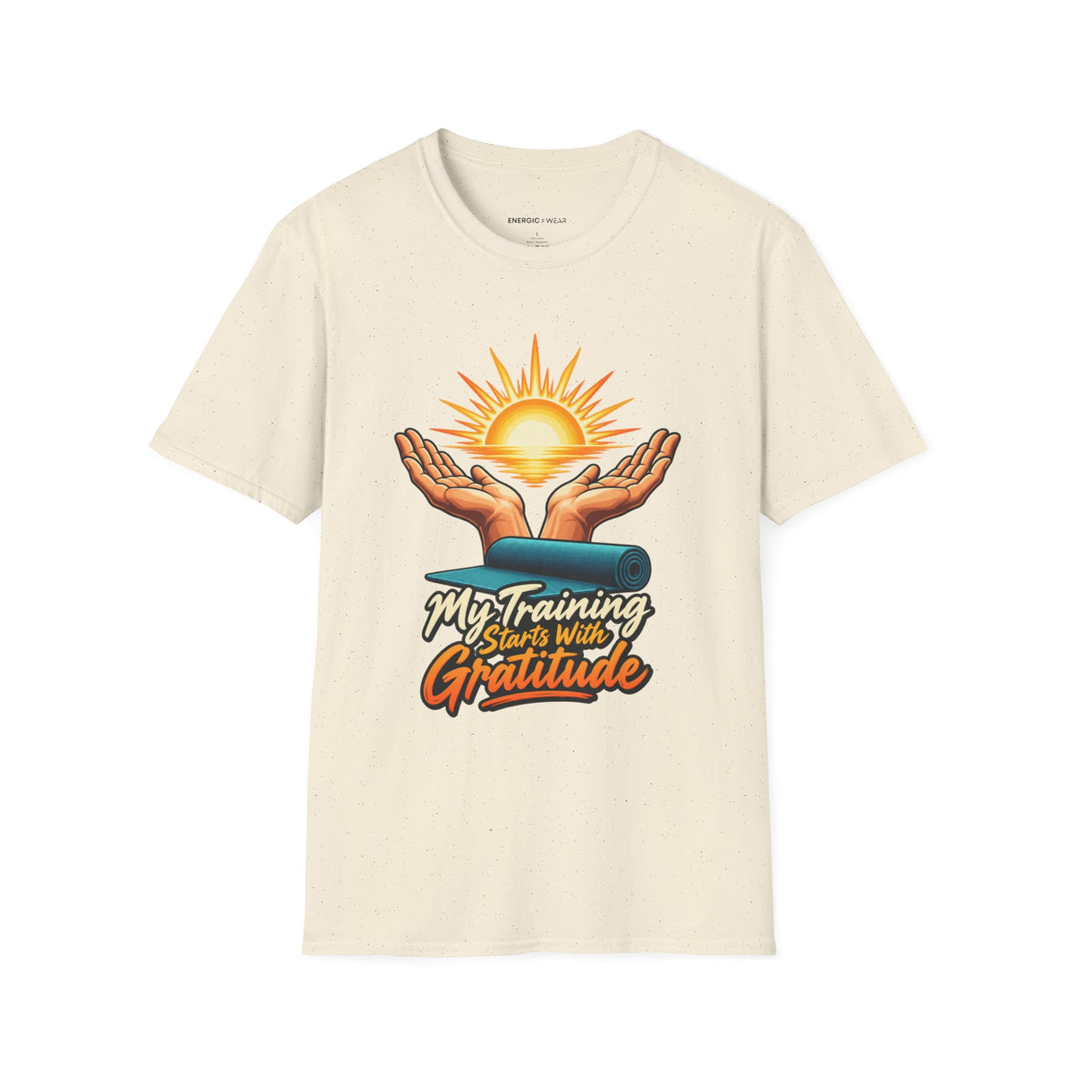 Graphic fitness T-shirt featuring the "My Training Starts with Gratitude" design.