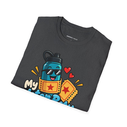Graphic fitness T-shirt featuring the "My Water Bottle Is My Plus-One" design.